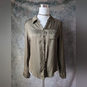 Chaser Silky Olive Button up Office Blouse